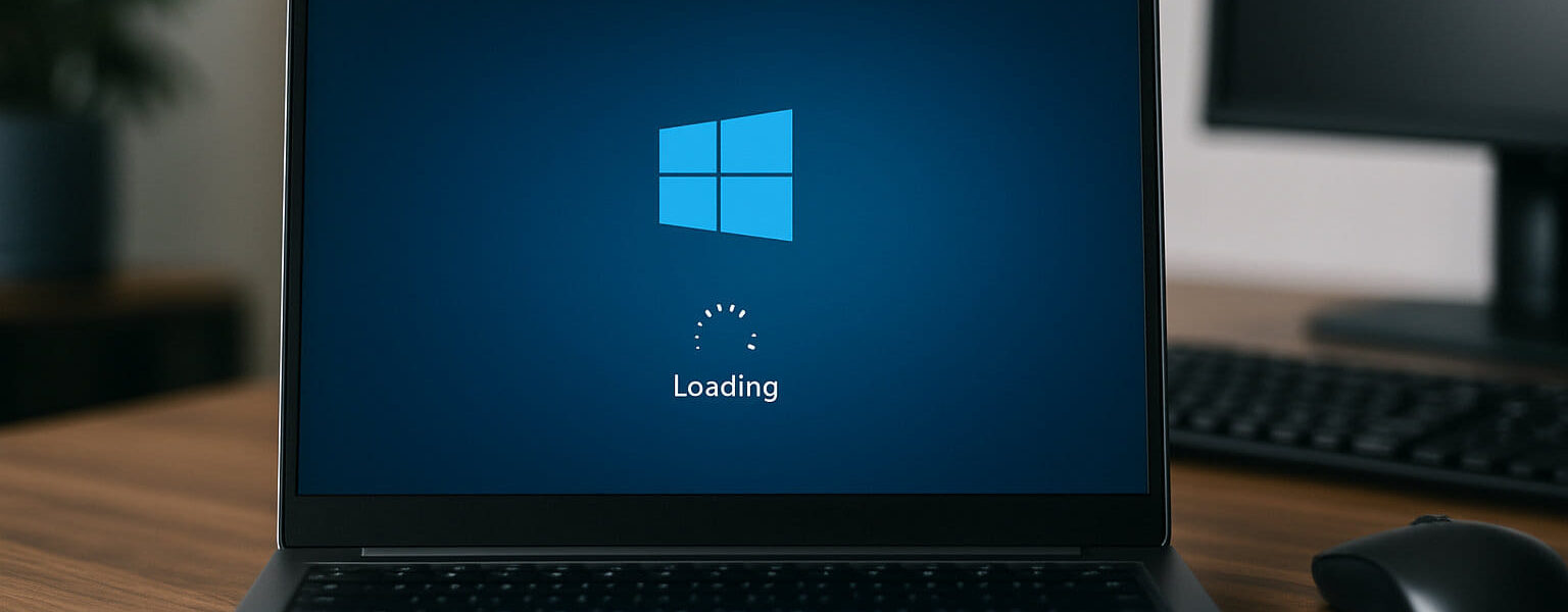 Windows-Laptop mit langsamem Startvorgang und sichtbarem Ladebildschirm