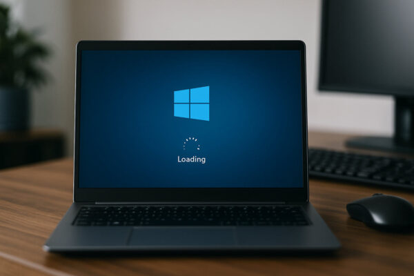 Windows-Laptop mit langsamem Startvorgang und sichtbarem Ladebildschirm