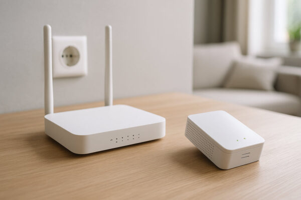 Wie funktioniert ein WLAN-Repeater? WLAN-Router und Repeater zur Verdeutlichung der Funktionsweise eines Repeaters.