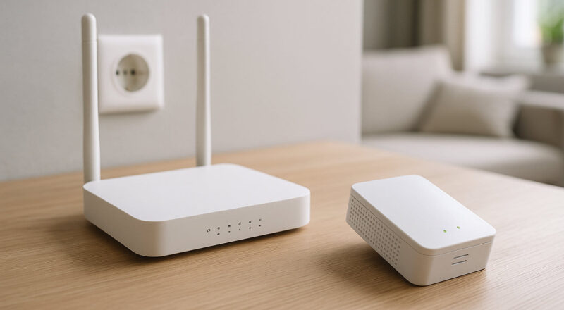 WLAN-Router und Repeater zur Verdeutlichung der Funktionsweise eines Repeaters.