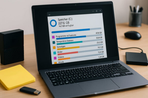 Festplatte voll: typische Ursachen im Überblick Windows-PC mit Speicheranalyse, die zeigt, warum die Festplatte voll ist
