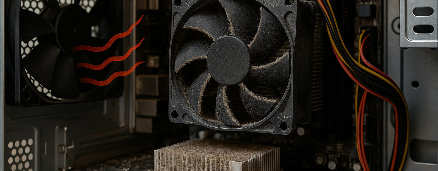 PC-Überhitzung erkennen: CPU-Kühler und verstaubter Lüfter als typische Ursache für hohe Temperaturen