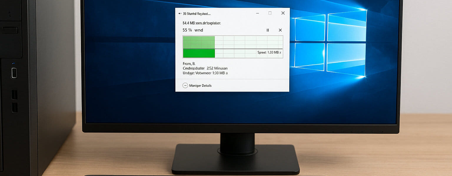 Langsame SSD erkennbar durch sehr langsamen Dateiübertragungsbalken unter Windows
