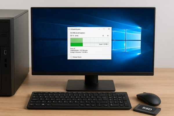 Langsame SSD erkennbar durch sehr langsamen Dateiübertragungsbalken unter Windows