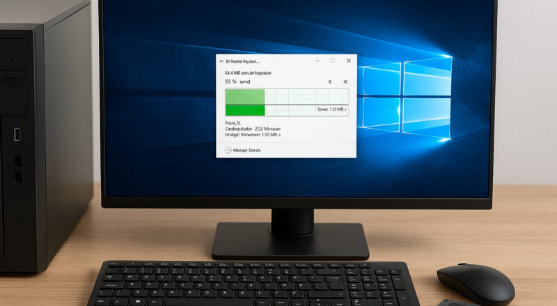 Langsame SSD erkennbar durch sehr langsamen Dateiübertragungsbalken unter Windows