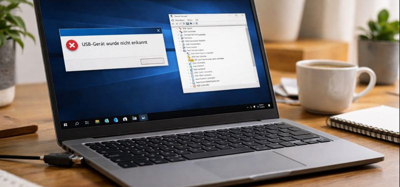 USB-Gerät wird unter Windows nicht erkannt – typische Fehlermeldung am Laptop