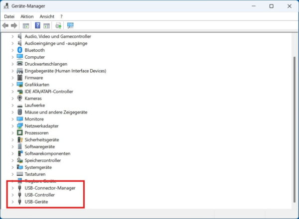 USB-Geräte im Geräte-Manager prüfen USB-Controller im Geräte-Manager von Windows 11