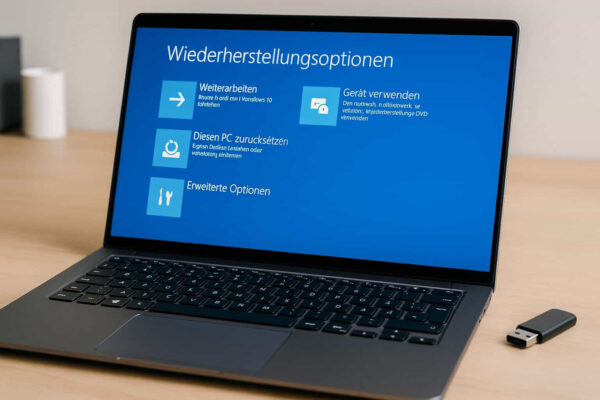 Laptop zeigt die Windows-Wiederherstellungsoptionen für Zurücksetzen und Systemreparatur