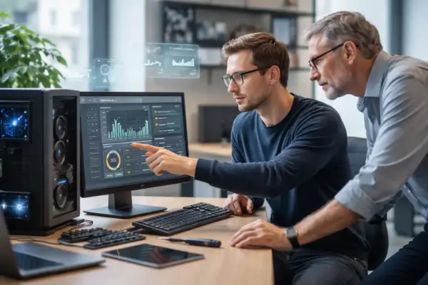 Zusammenarbeit von KI-Analyse und menschlichen PC-Experten im technischen Support