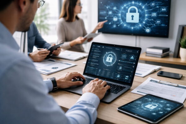 Team arbeitet an der Umsetzung der NIS-2-Anforderungen in der IT-Sicherheit