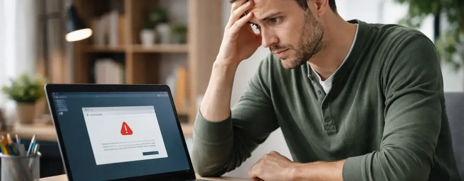 Frustrierter Nutzer vor Laptop, weil sich Programme unter Windows nicht installieren lassen