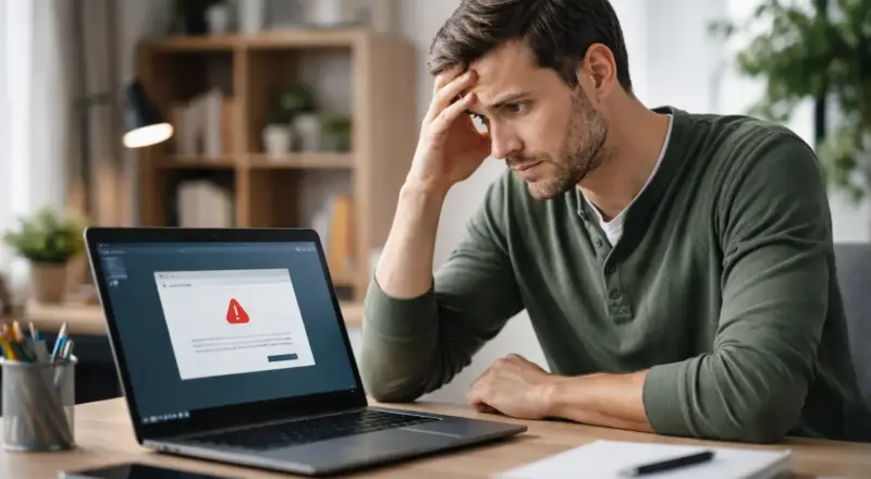 Frustrierter Nutzer vor Laptop, weil sich Programme unter Windows nicht installieren lassen