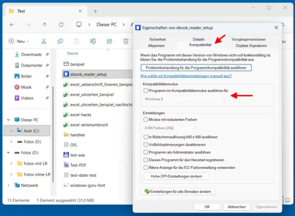 Kompatibilitätsmodus in Windows aktivieren, um alte Programme zu installieren