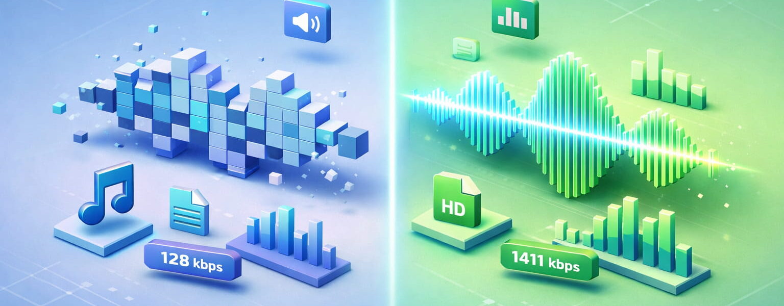 Vergleich von verlustbehafteten und verlustfreien Audioformaten anhand einer visualisierten Audio-Wellenform