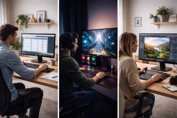Verschiedene Monitorgrößen im Einsatz für Office, Gaming und Bildbearbeitung