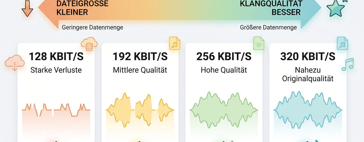 MP3 Bitrate Vergleich 128 bis 320 kbit pro Sekunde und Einfluss auf die Klangqualität